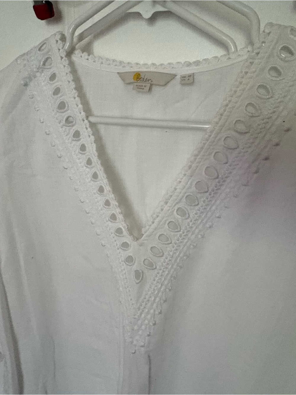 Boden White Eyelet V-Neck Tunic Top